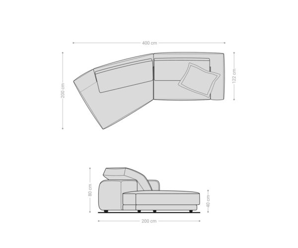 Veľká pohovka Snoosh 400x150 cm sivá textilná rozkladacia pohovka s opierkou na ľavej strane - Image 7