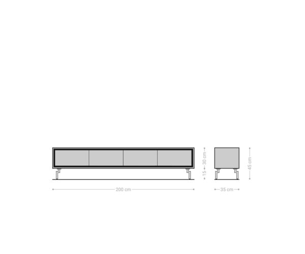TV stolík Stonegrace 200 cm dub prírodný 4 dvierka podstava oválna kov čierna - Image 6