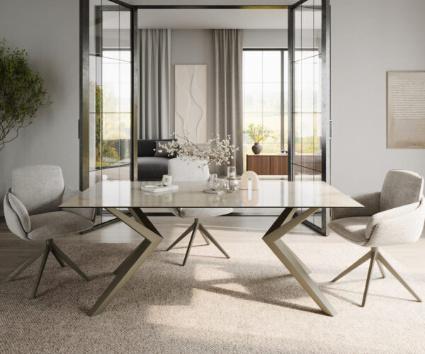 Jedálenský stôl Edge 200x100 cm keramika Laminam® Onice Oro Zenthara s uhlovým kovovým efektom titanového prevedenia - Image 2
