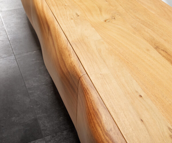 TV stolík New Live-Edge 200 cm akácia prírodná 4 dvierka tenká podstava nerezová oceľ kefovaná - Image 6