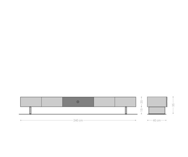 TV stolík New Live-Edge 240 cm prírodná akácia 4 dvere 1 priehradka akrylové nohy - Image 7