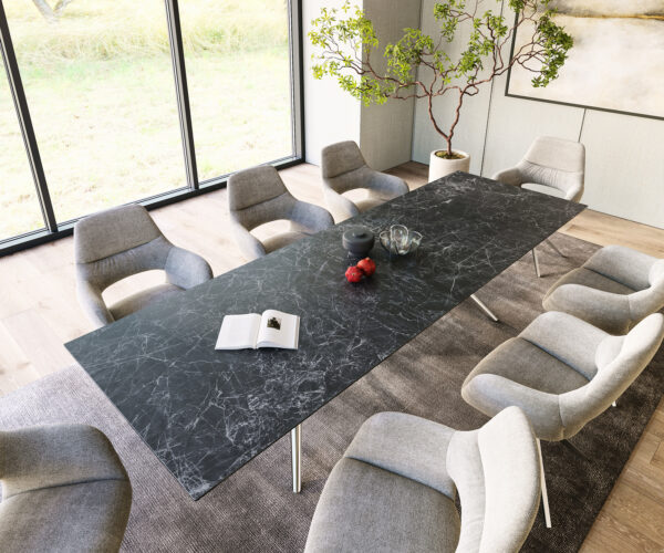 Jedálenský stôl Edge 300x100 cm keramická doska Laminam® Nero Greco antracit Estelar okrúhly nerezový rám - Image 4