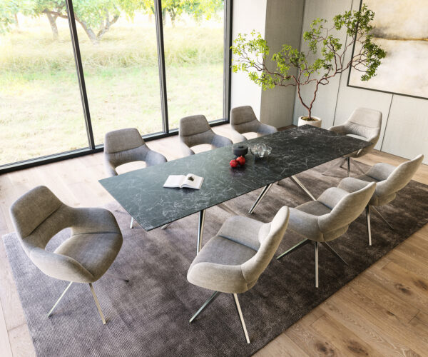 Jedálenský stôl Edge 300x100 cm keramická doska Laminam® Nero Greco antracit Estelar okrúhly nerezový rám - Image 6