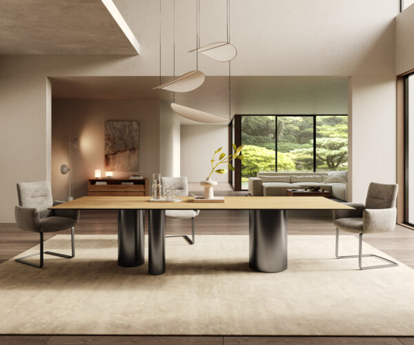 Jedálenský stôl Edge 300x100 cm keramická doska Laminam® Sabbia dubová farba Troa nehrdzavejúca oceľ grafitová - Image 2
