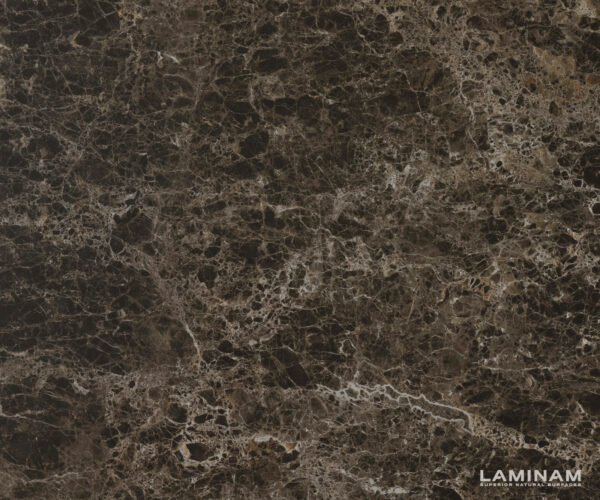 Jedálenský stôl Edge oválny 315x150 keramika Laminam®Emperador Extra Lucidato tmavohnedá Zenthara hranatý kov čierna - Image 3