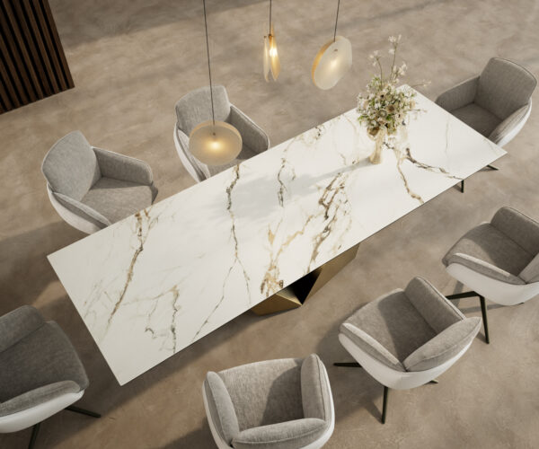 Jedálenský stôl Edge 300x100 keramika Calacatta Luxe bielo-zlato-šedá Prisma metalická zlatá - Image 4