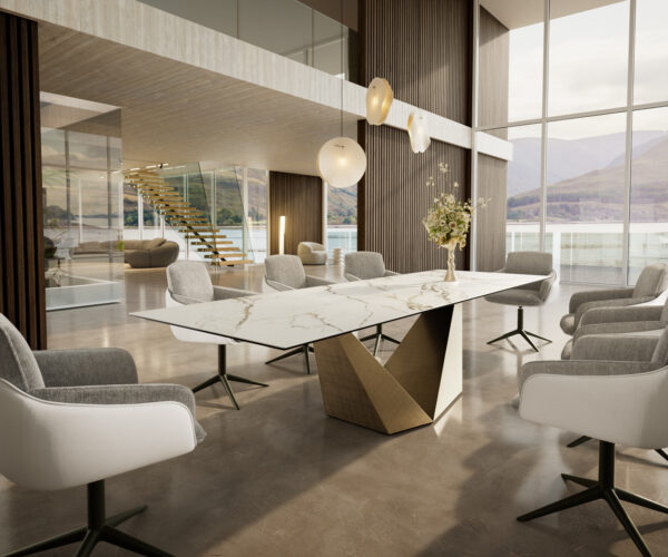 Jedálenský stôl Edge 300x100 keramika Calacatta Luxe bielo-zlato-šedá Prisma metalická zlatá - Image 7
