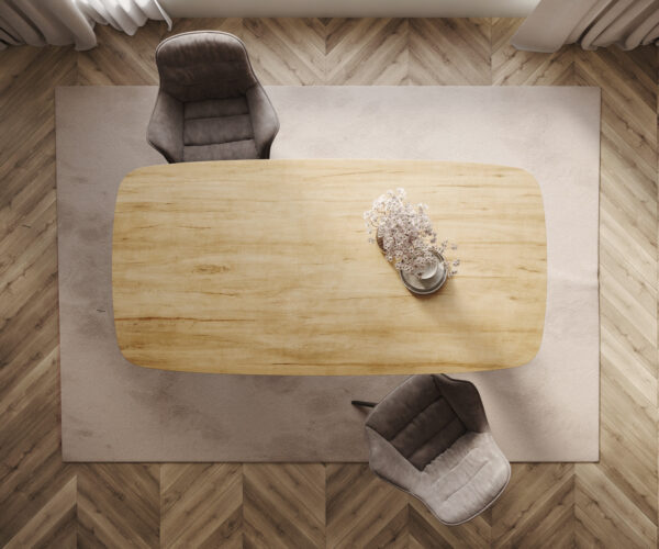 Jedálenský stôl Edge lodný tvar 200x100 cm keramika Laminam® Sabbia dubová farba Troa kovový efekt titánový - Image 6