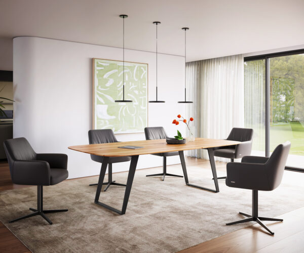 Jedálenský stôl Edge lodný tvar 240x100 cm prírodný dub šikmý rám kov čierny švajčiarsky - Image 5