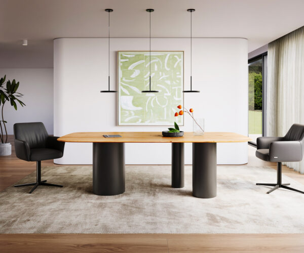 Jedálenský stôl Edge lodný tvar 240x100 cm prírodný dub Troa kov čierny Swiss - Image 2