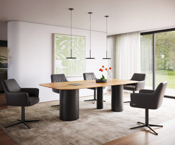 Jedálenský stôl Edge lodný tvar 240x100 cm prírodný dub Troa kov čierny Swiss - Image 5