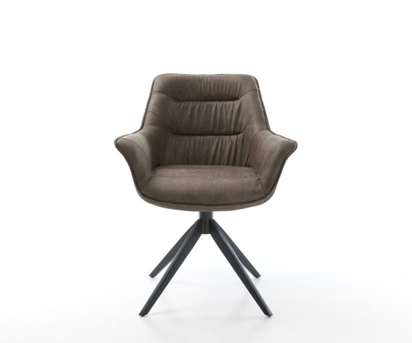 Jedálenská stolička Kaira-Flex mikrovlákno taupe vintage krížová konštrukcia široký kov čierny 360° otočný s hojdačkou - Image 2