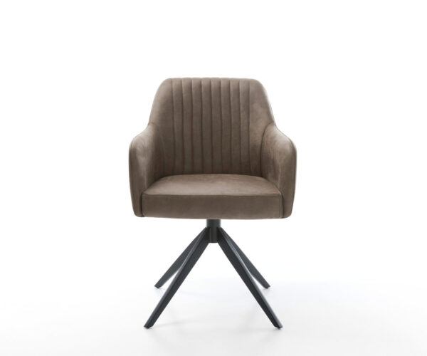 Jedálenská stolička Greg-Flex mikrovlákno taupe vintage krížový rám široký kov čierny 360° otočný s hojdačkovou funkciou jadro s vreckovými pružinami - Image 2