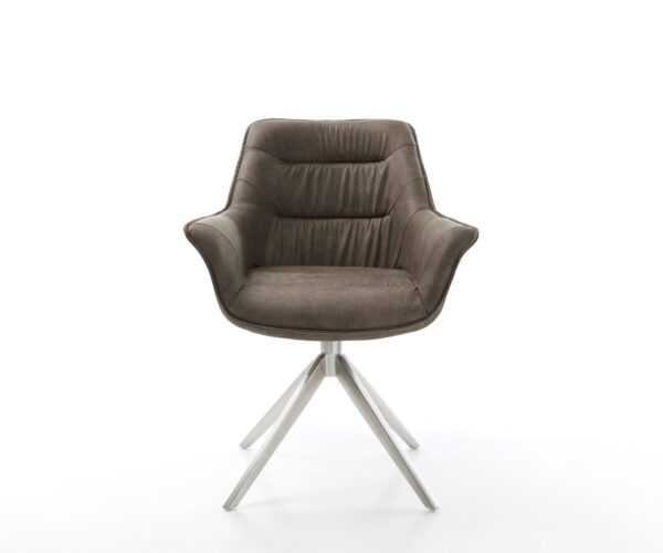 Jedálenská stolička Kaira-Flex mikrovlákno taupe vintage krížový rám široký nerezová oceľ 360° otočné s hojdačkovou funkciou - Image 2