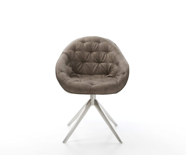 Jedálenská stolička Gaio-Flex mikrovlákno taupe vintage krížový rám široký nerezová oceľ 360° otočné s hojdačkovou funkciou - Image 2