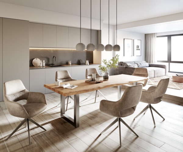 Jedálenský stôl Edge 260x100 XL akácia prírodná nerezová oceľ široký Live-Edge - Image 6