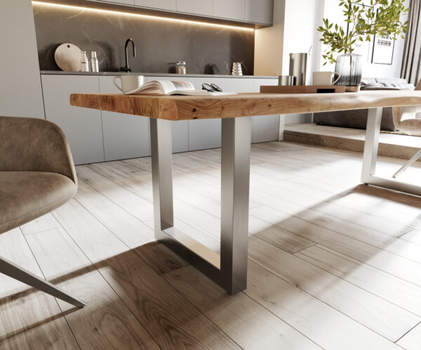 Jedálenský stôl Edge 260x100 XL akácia prírodná nerezová oceľ široký Live-Edge - Image 5