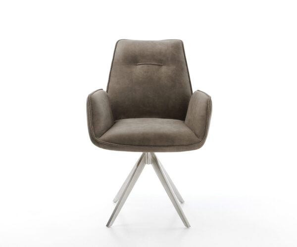 Jedálenská stolička Zoa-Flex mikrovlákno taupe vintage krížová podstava hranatá nerezová oceľ vrecková pružina - Image 2