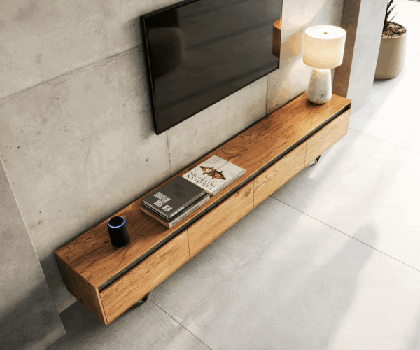 Dizajnový TV stolík Stonegrace 240 cm akácia prírodná bridlica 4 dvierka - Image 4