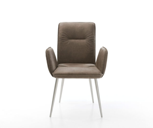 Jedálenská stolička Vinja-Flex mikrovlákno taupe vintage 4-nohá zúžená nerezová oceľ - Image 2