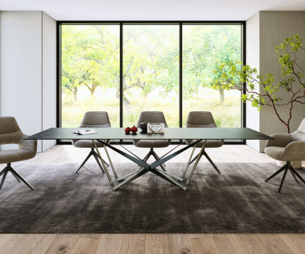 Jedálenský stôl Edge 300x100cm Laminam® keramika sivá stredová noha plochá oceľ čierna - Image 2
