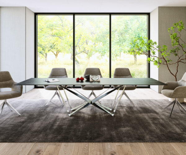 Jedálenský stôl Edge 300x100cm Laminam® keramický sivý stredový stĺp plochá oceľ strieborná - Image 2