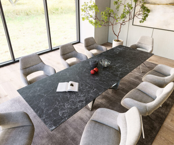 Jedálenský stôl Edge 300x100cm Laminam® keramický sivý stredový stĺp plochá oceľ strieborná - Image 4
