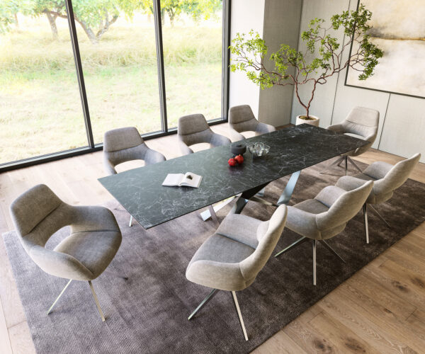 Jedálenský stôl Edge 300x100cm Laminam® keramický sivý stredový stĺp plochá oceľ strieborná - Image 6