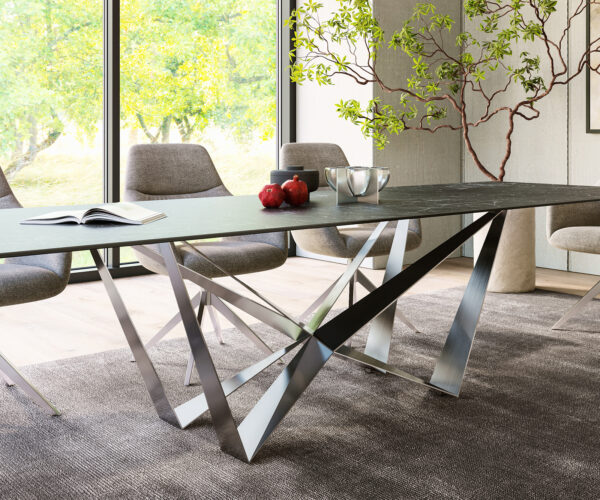 Jedálenský stôl Edge 300x100cm Laminam® keramický sivý stredový stĺp plochá oceľ strieborná - Image 7