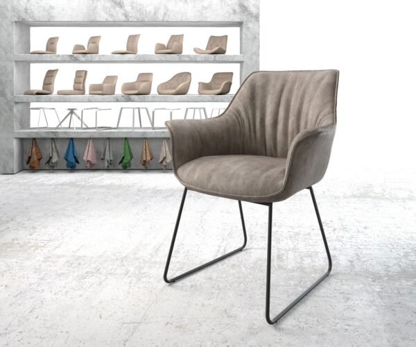 Jedálenská stolička Keila-Flex s podrúčkami taupe vintage, kĺzavý čierny rám