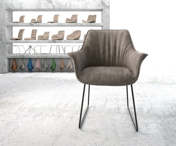 Jedálenská stolička Keila-Flex s podrúčkami taupe vintage, kĺzavý čierny rám - Image 2