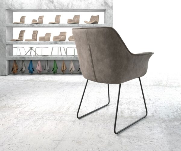 Jedálenská stolička Keila-Flex s podrúčkami taupe vintage, kĺzavý čierny rám - Image 4