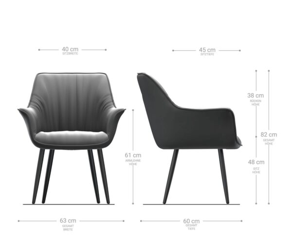 Jedálenská stolička Keila-Flex s opierkami zamat sivá 4-nohá zúžená nerezová oceľ - Image 6