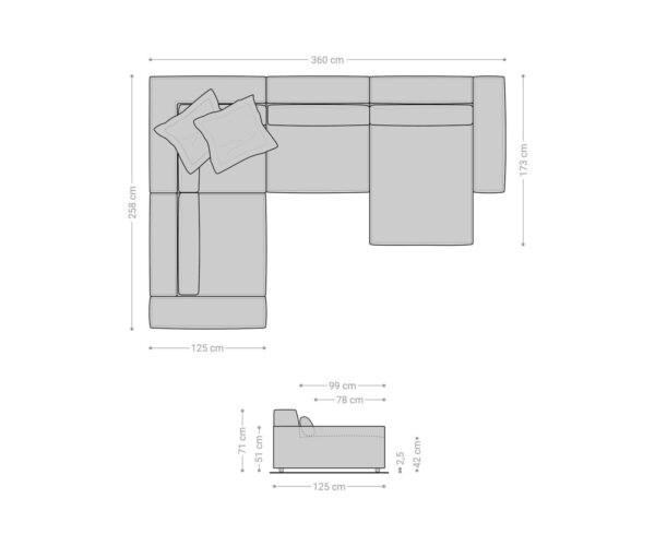 Pohovka v tvare U Sirpio XL 360x260 cm mikrovlákno sivá ležadlo variabilné - Image 8