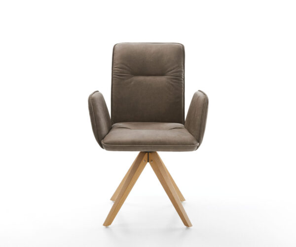 Jedálenská stolička Vinja-Flex mikrovlákno taupe vintage drevená podstava hranatá prírodná - Image 2