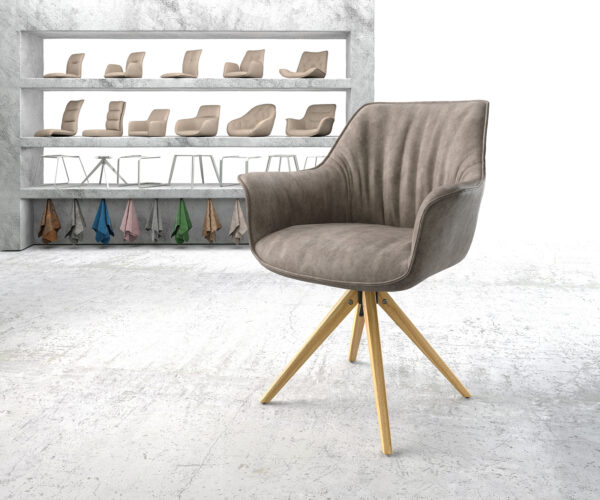 Jedálenská stolička Keila-Flex s podrúčkami taupe vintage mikrovlákno drevený rám hranatý