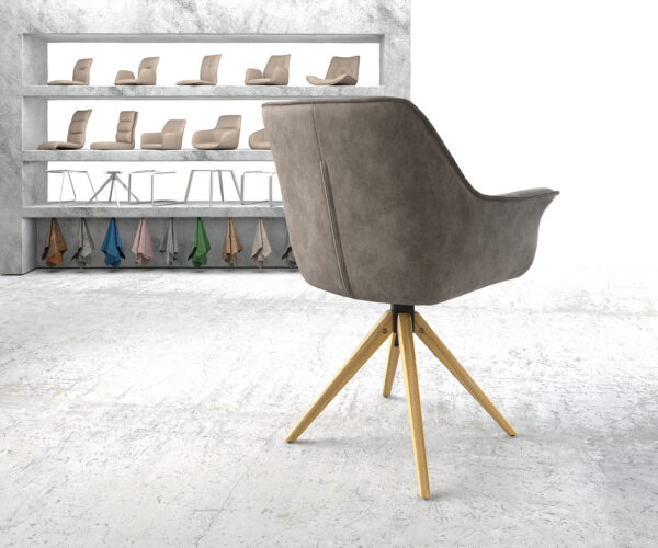 Jedálenská stolička Keila-Flex s podrúčkami taupe vintage mikrovlákno drevený rám hranatý - Image 4