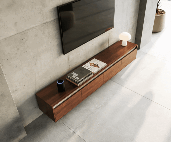 TV stolík Stonegrace 200 cm akácia hnedá bridlica 4 zásuvky závesný - Image 4
