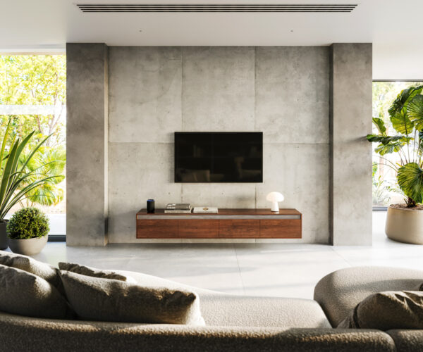 TV stolík Stonegrace 200 cm akácia hnedá bridlica 4 zásuvky závesný - Image 2