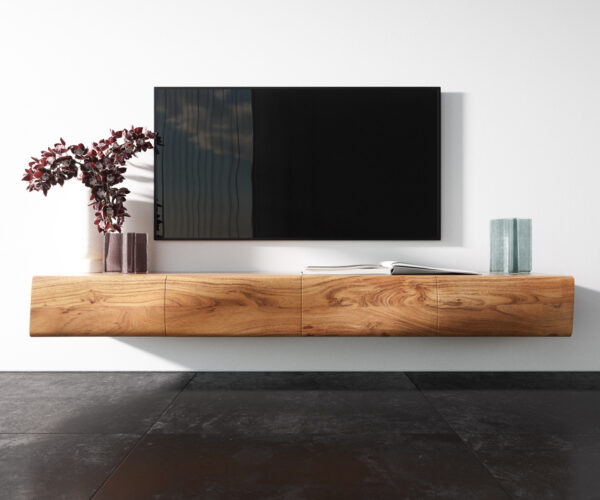 TV stolík New Live-Edge 175 cm akácia prírodná 4 dvierka závesný - Image 4