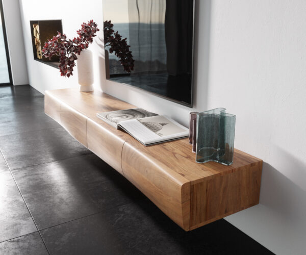 TV stolík New Live-Edge 200 cm akácia prírodná 4 dvierka závesný - Image 2
