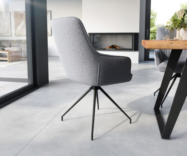 Jedálenská stolička Zelia-Flex krížový rám zúžený čierny textilný materiál svetlosivý - Image 5