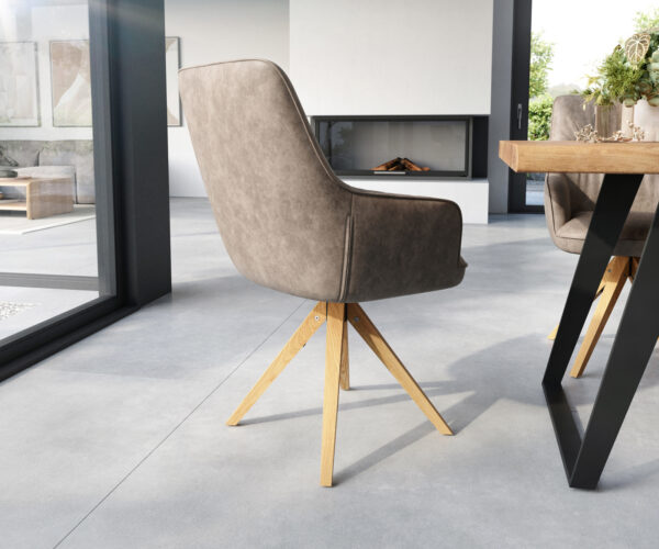 Jedálenská stolička Zelia-Flex s opierkami mikrovlákno taupe vintage drevená podstava hranatá prírodná vrecková pružina - Image 5