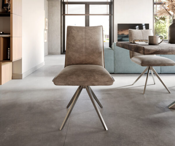 Jedálenská stolička Lelio-Flex krížový rám široký nerezová oceľ mikrovlákno taupe otočný o 360° - Image 2