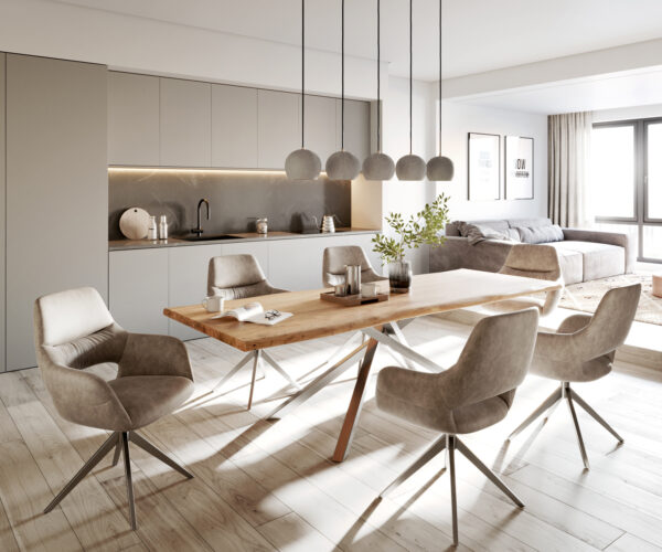 Jedálenská stolička Yago-Flex s podrúčkami, krížová konštrukcia, široké, nerezová oceľ, mikrovlákno taupe, otočné o 360° - Image 4