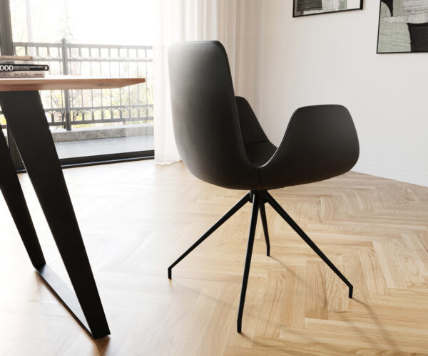 Jedálenská stolička Ilia-Flex krížová konštrukcia zúžená čierna pravá koža čierna otočná - Image 5