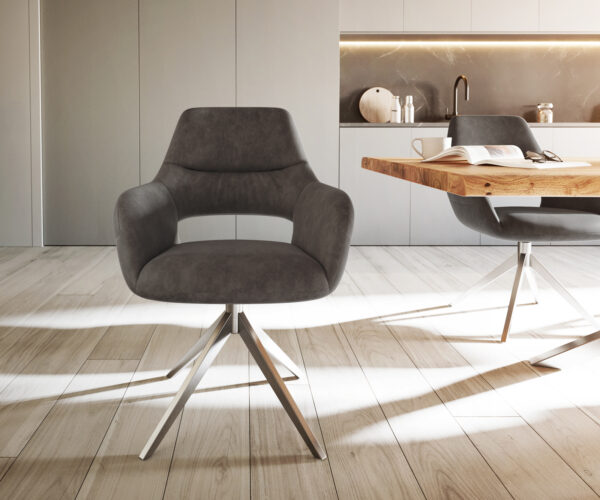 Jedálenská stolička Yago-Flex s podrúčkami, krížová konštrukcia, široké, nehrdzavejúca oceľ, mikrovlákno antracit, otočné o 360° - Image 2