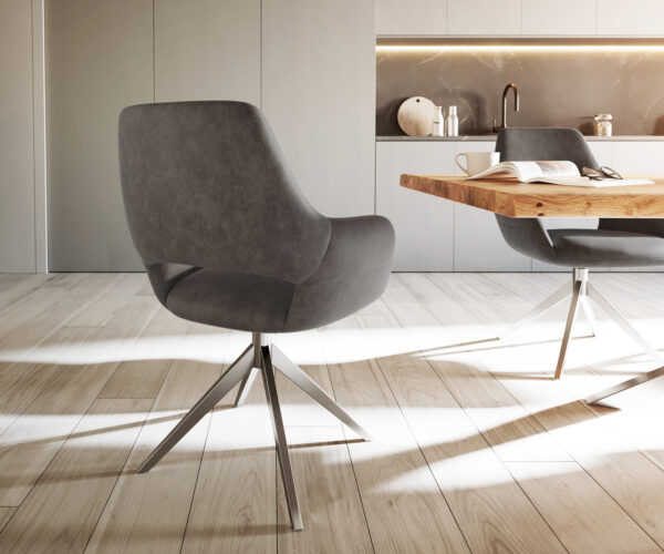 Jedálenská stolička Yago-Flex s podrúčkami, krížová konštrukcia, široké, nehrdzavejúca oceľ, mikrovlákno antracit, otočné o 360° - Image 5