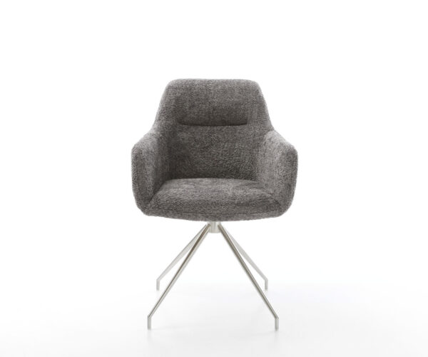 Jedálenská stolička Pejo-Flex krížový rám z brúseného nehrdzavejúceho ocele, bouclé sivé, otočné o 180° - Image 2
