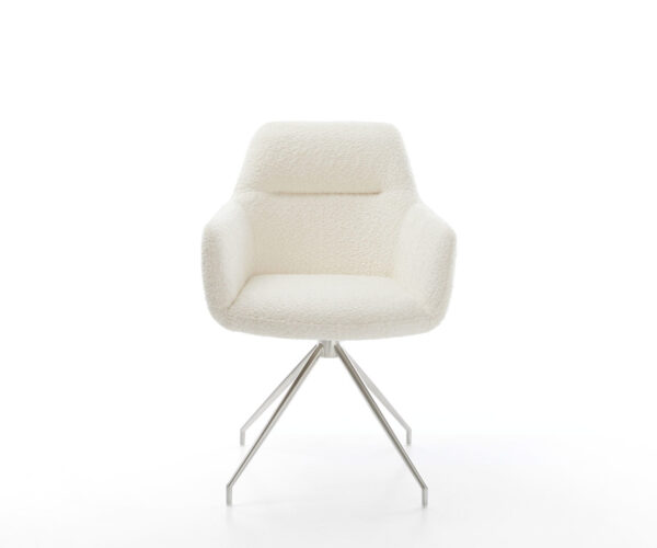 Jedálenská stolička Pejo-Flex krížový rám z brúseného nehrdzavejúceho ocele, biely bouclé, otočný o 180° - Image 2